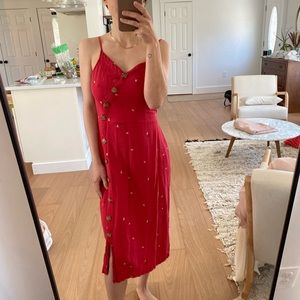 Red Floral Midi Slit Dress